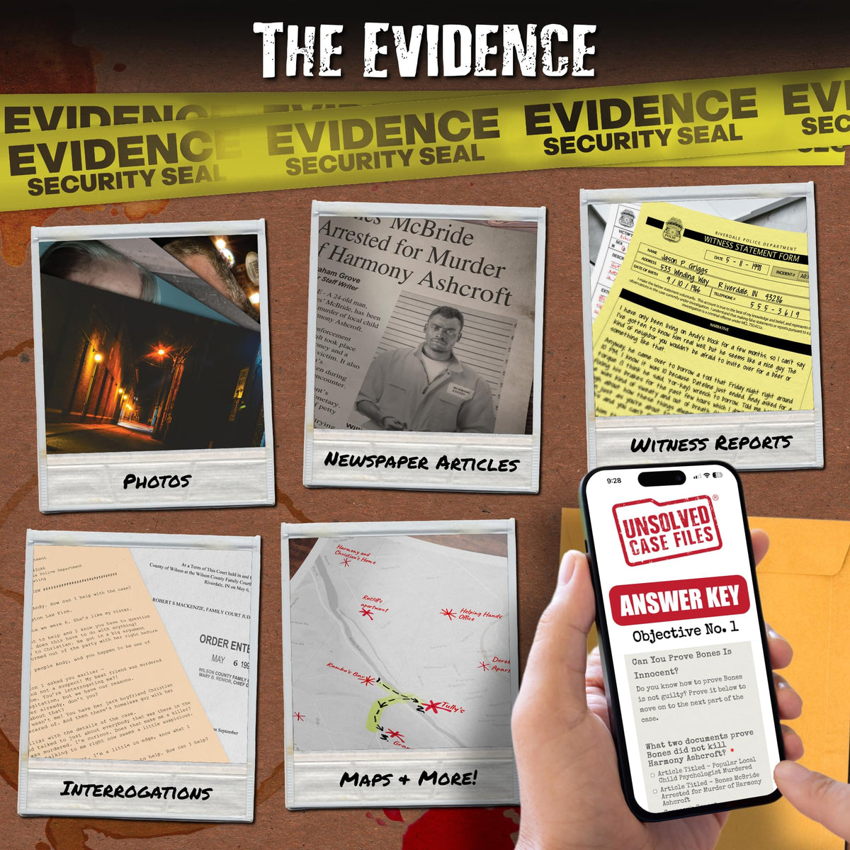 Unsolved Case Files online answer key screen, progress without spoilers.
