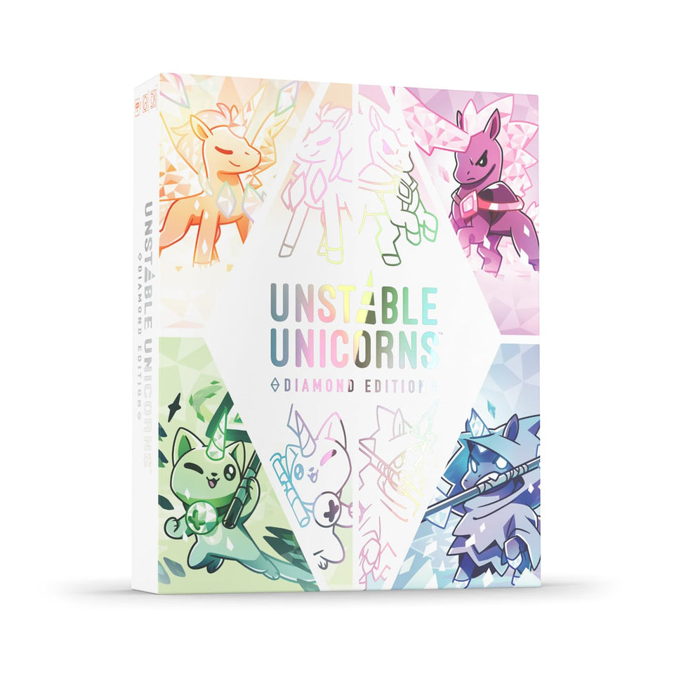 Unstable Unicorns Diamond Edition box art with foil detailing for a premium look