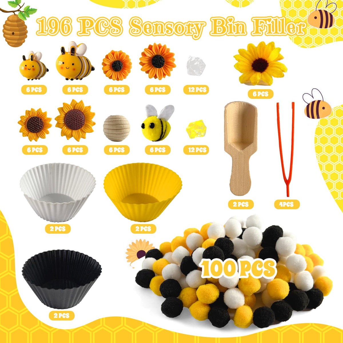 Unvola bee sunflowers pieces for counting and color recognition.