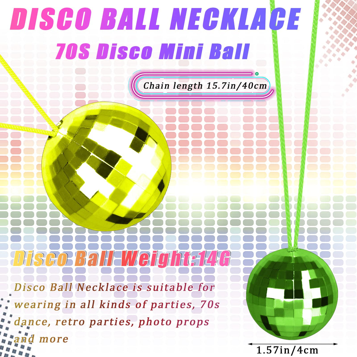 Uoeo disco ball necklace wearability on model for versatile looks