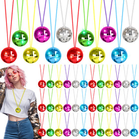 Uoeo silver disco ball necklace close-up highlighting retro 70s glam vibe