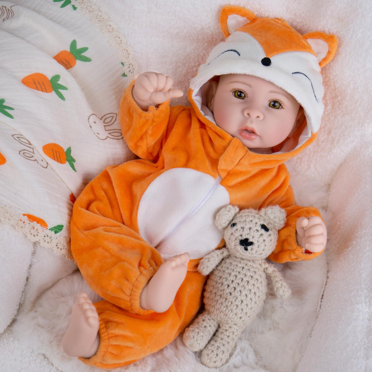 UOFTKIZ 17-inch baby doll with soft vinyl limbs for cuddling and nurturing play.