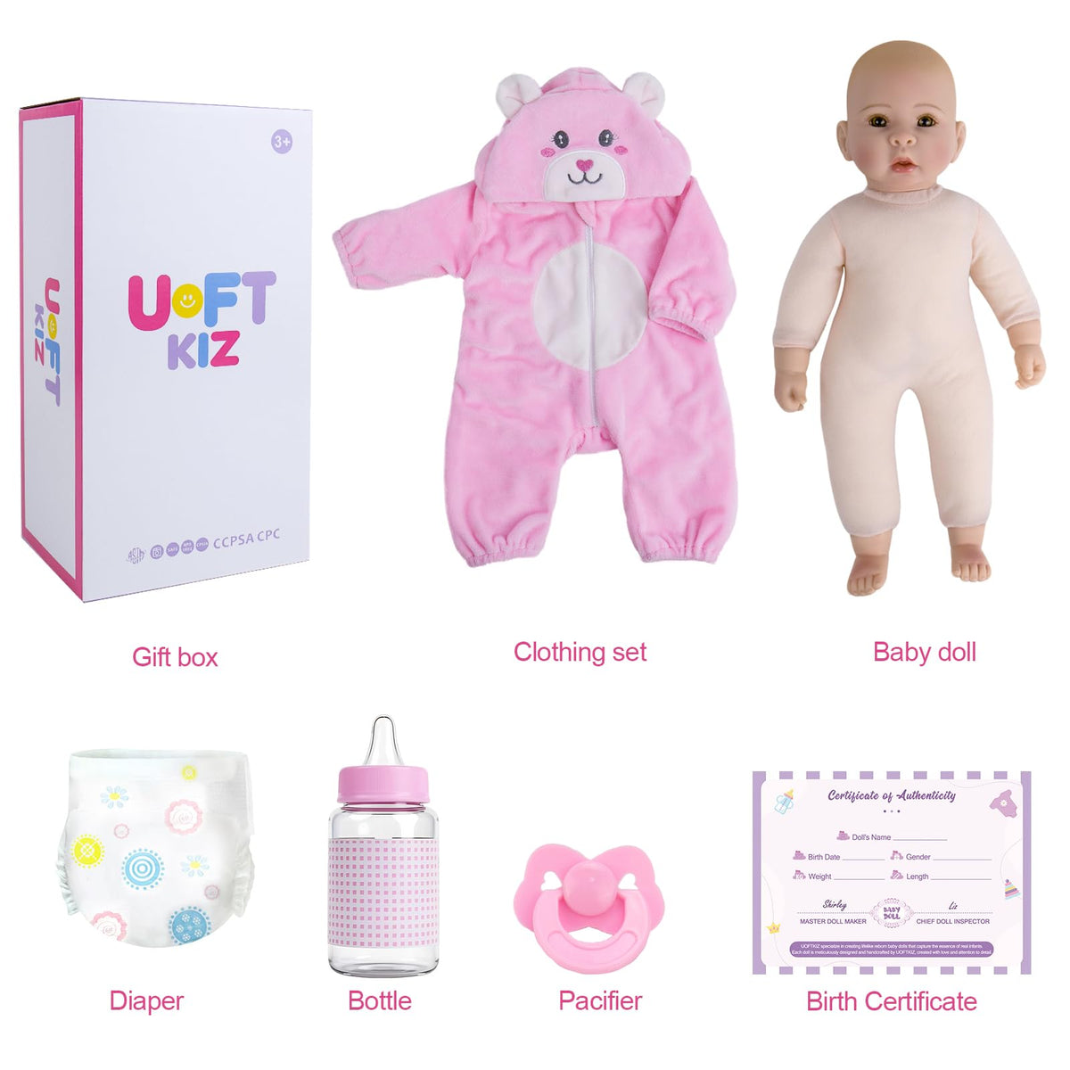 Gift-ready UOFTKIZ doll packaging, ideal for grandparents or new parents
