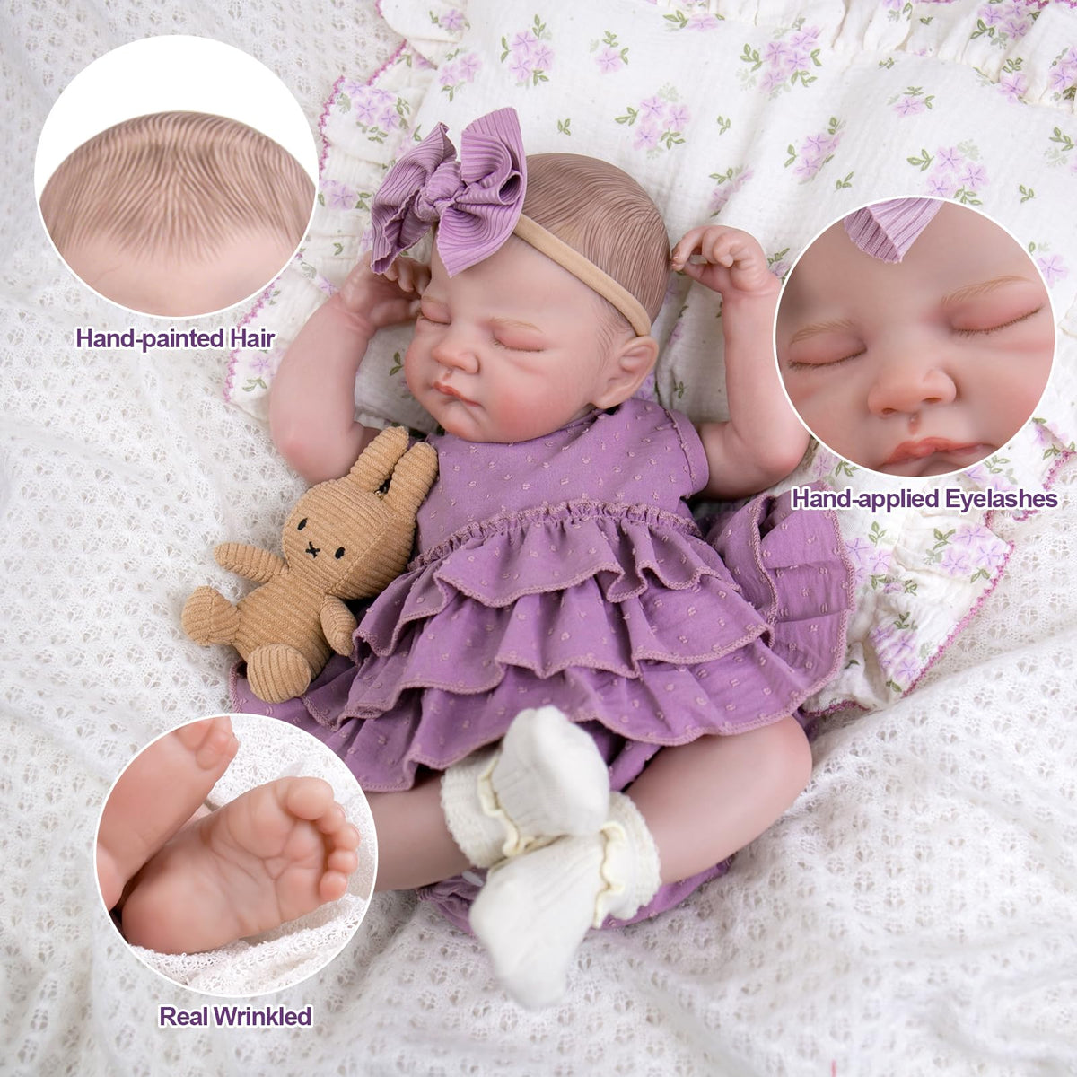 UOFTKIZ lifelike doll pacifier and hairband with authentic charm
