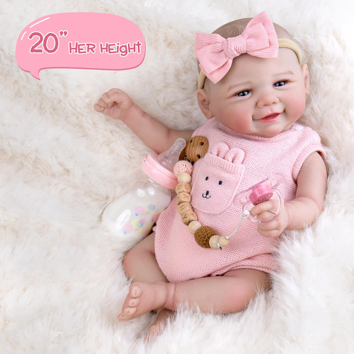 UOFTKIZ reborn doll pink rabbit jumpsuit adds cute dress-up