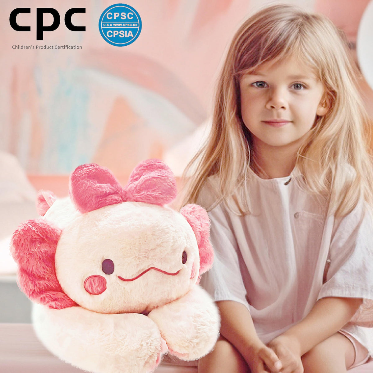 The uoozii 20 pink axolotl plush arrives in gift-ready packaging.