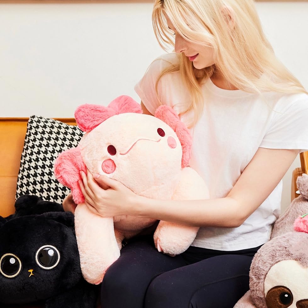The uoozii 20 pink axolotl removable washable cover makes cleaning easy.