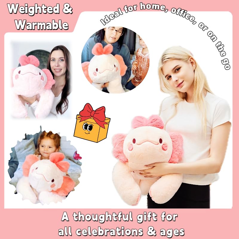 The uoozii 20 pink axolotl weighted plush close-up shows soft fabric for cozy snuggles.