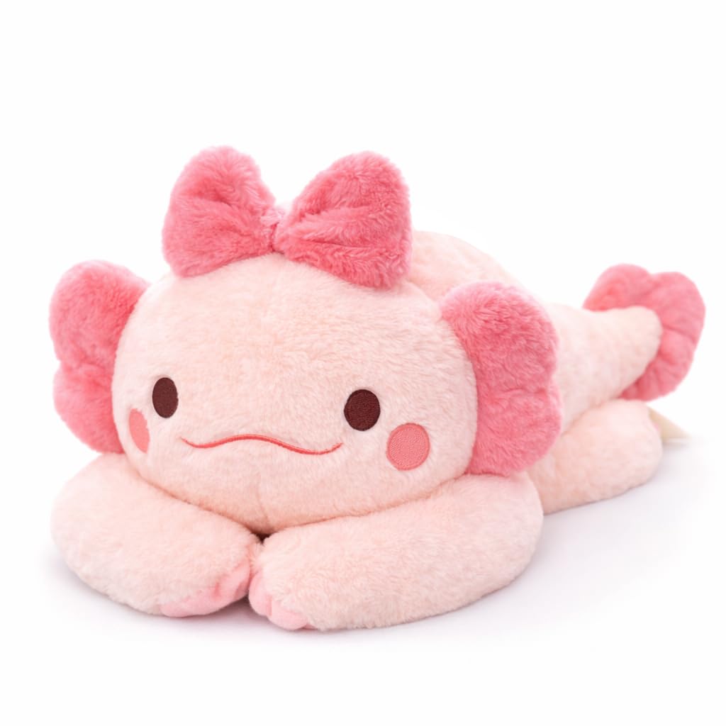 The uoozii 20 pink axolotl weighted plush front view offers a comforting, balanced hug.