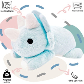 uoozii blue dinosaur weighted plush side view emphasizes portable, cuddly warmth