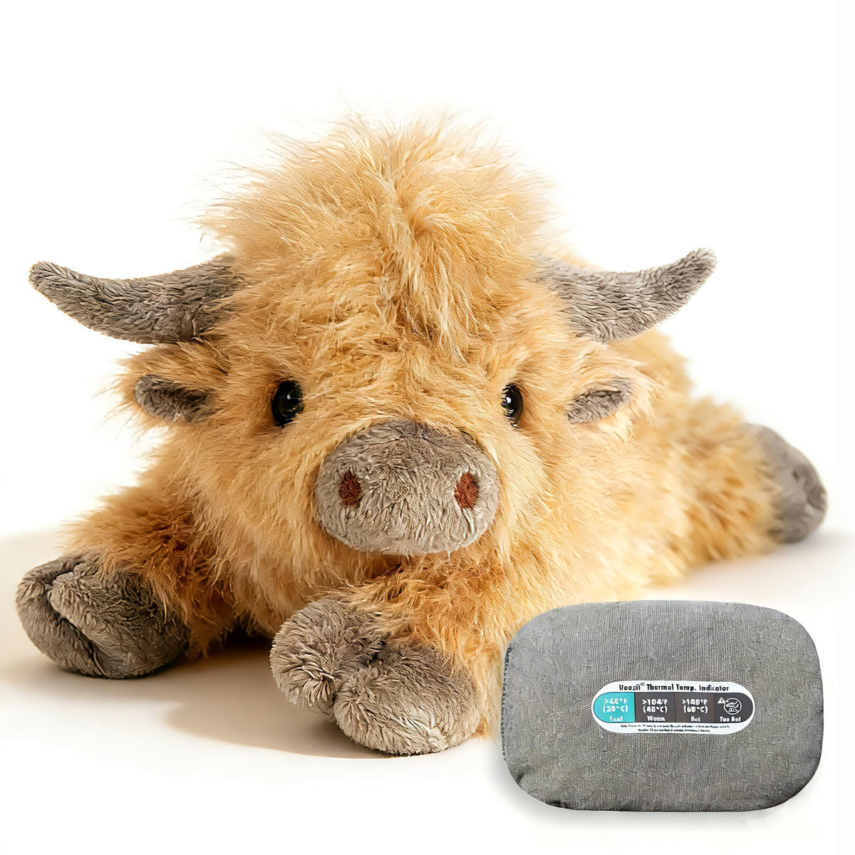 uoozii Highland Cow weighted plush with removable heating pad for warm moments