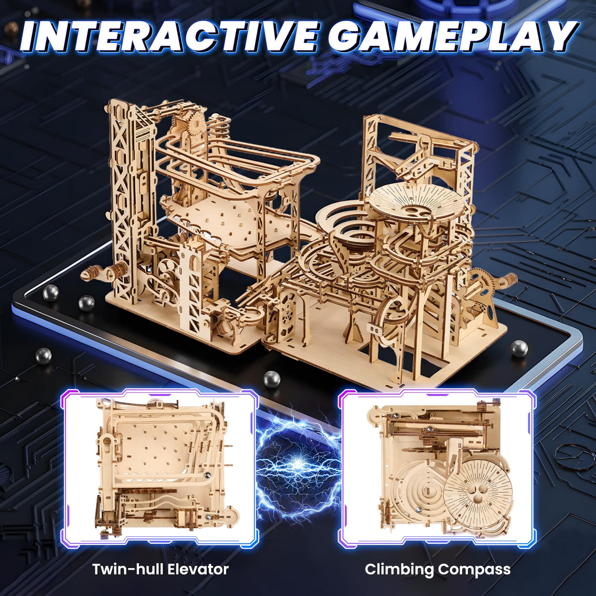 UPLIKE assembled marble run display doubles as stylish home decor.