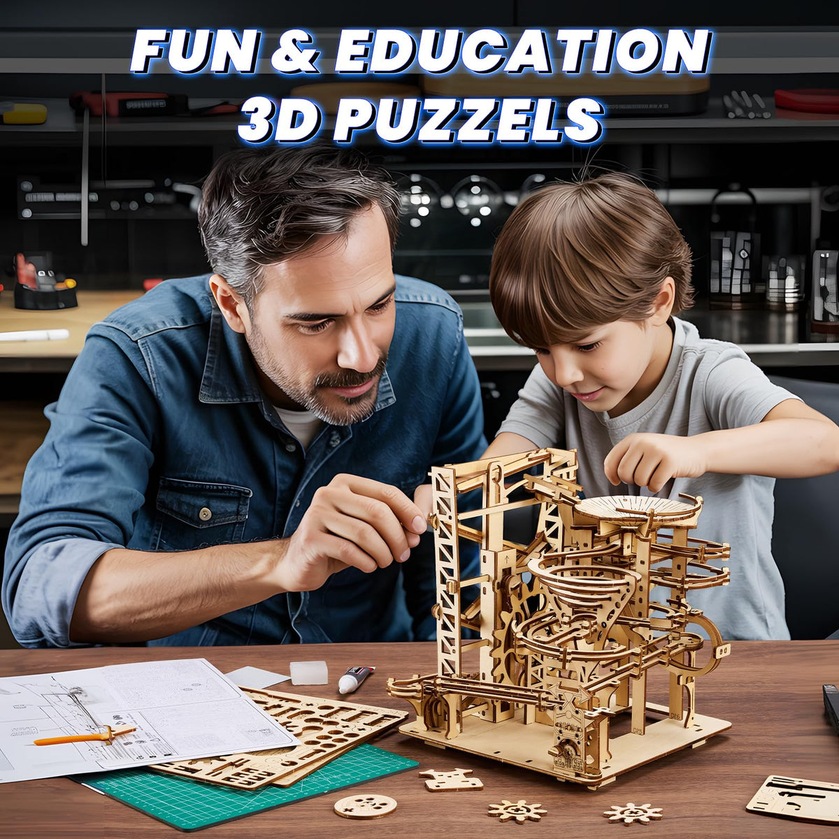 UPLIKE twin-hull elevator feature expands marble run play possibilities.