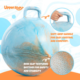 Upper Rider 18-inch hop ball showing textured grip handle for secure bouncing.