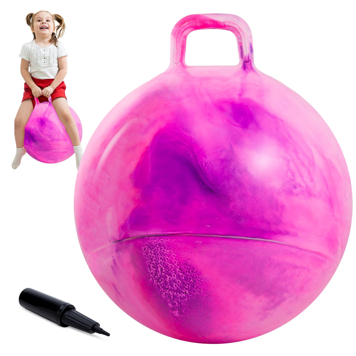 Upper Rider 20-inch Clouds Hopper Ball with pump enables fast inflation for playtime.