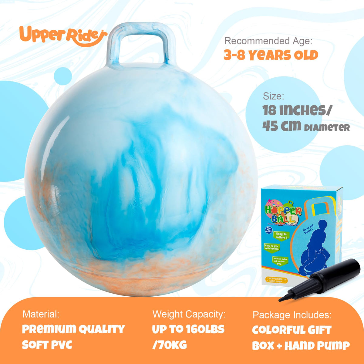 Upper Rider hopper ball with secure handle for stable bouncing