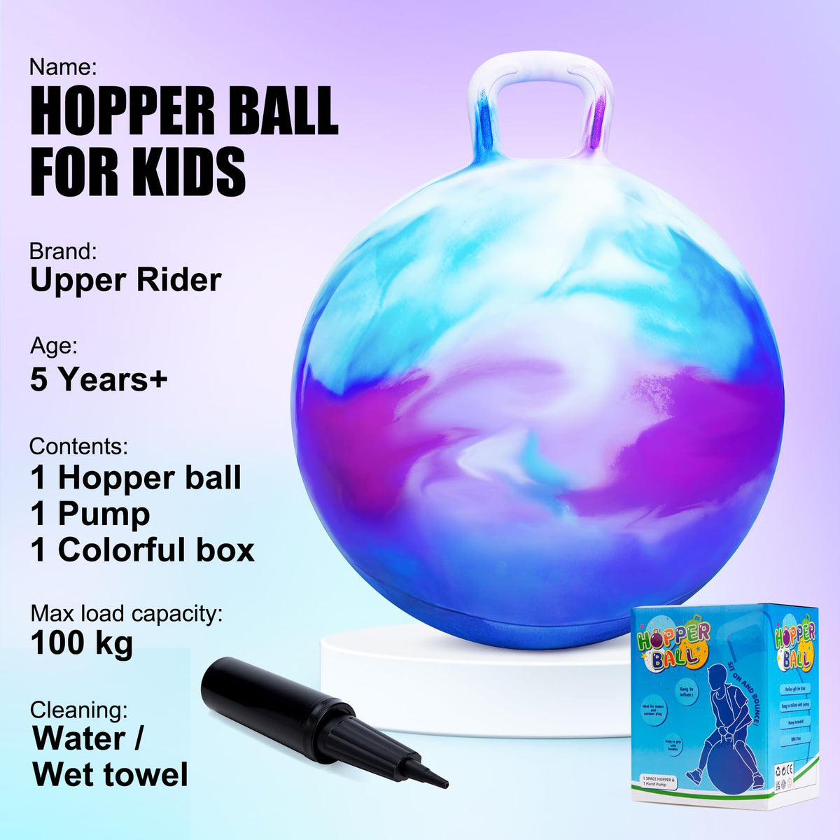 Upper Rider Hopper Ball with handle grip supports safe bouncing