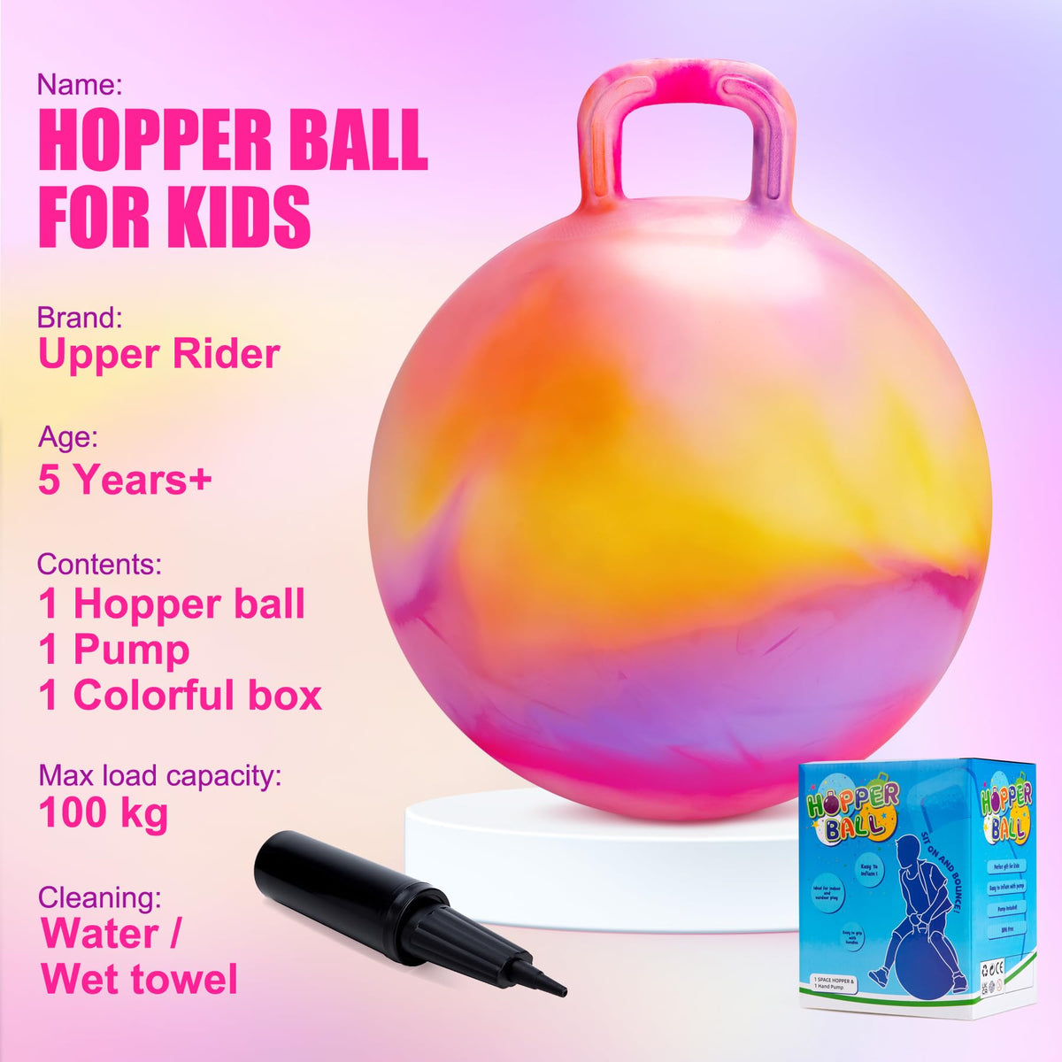 Upper Rider Hopper Ball orange with handle for outdoor fun