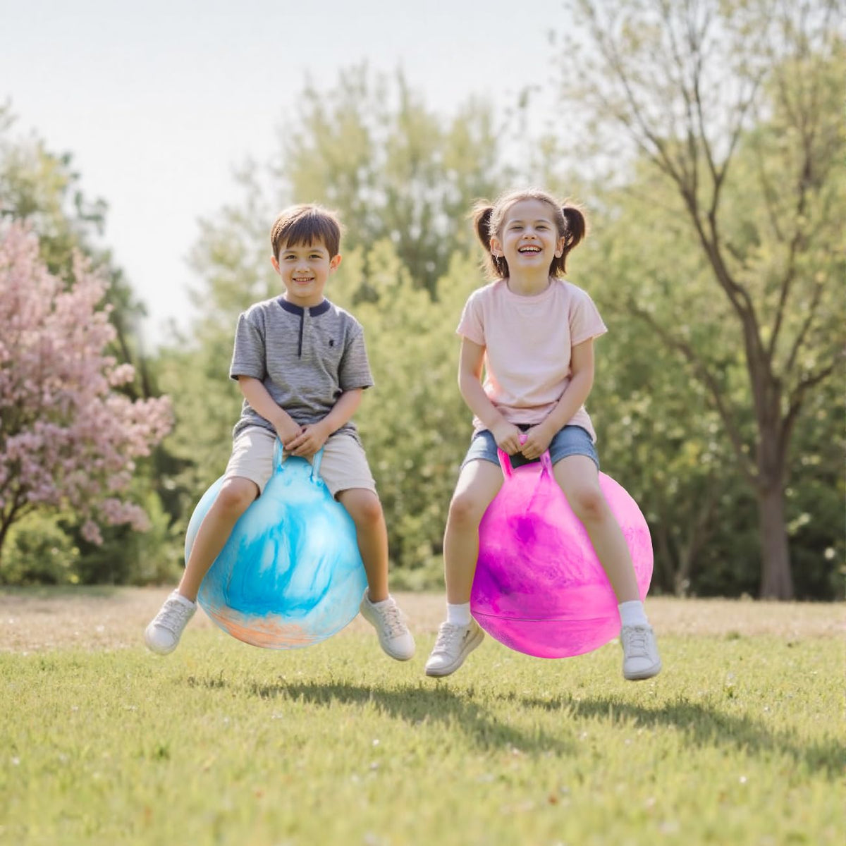 Kids enjoy outdoor play with the Upper Rider hopper ball.