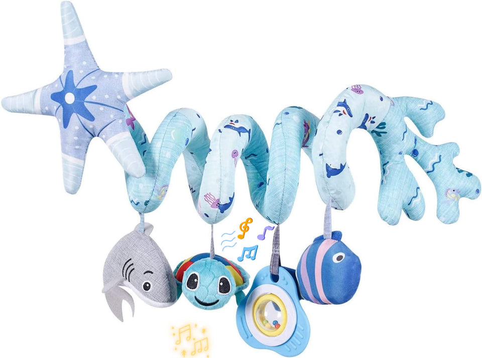 Upscale Trail Deluxe spiral plush toy set engages baby with colors and textures.