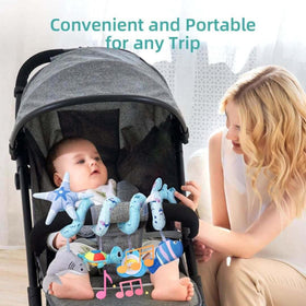 Upscale Trail Deluxe coral-blue design adds visual stimulation on the go.