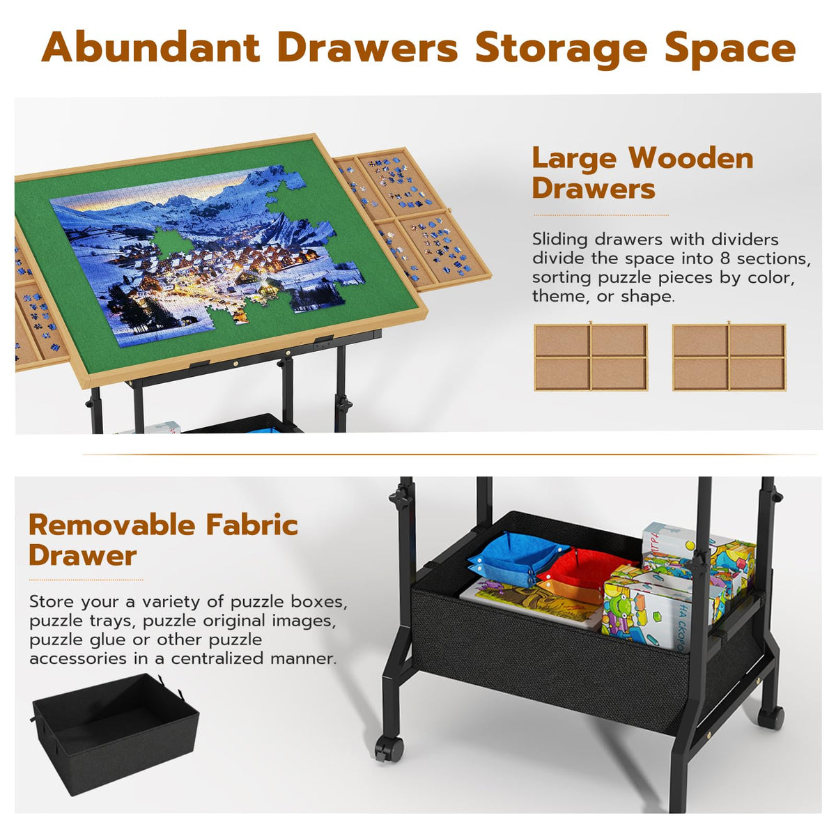 Upvercy rolling puzzle table with lockable wheels for stable setups
