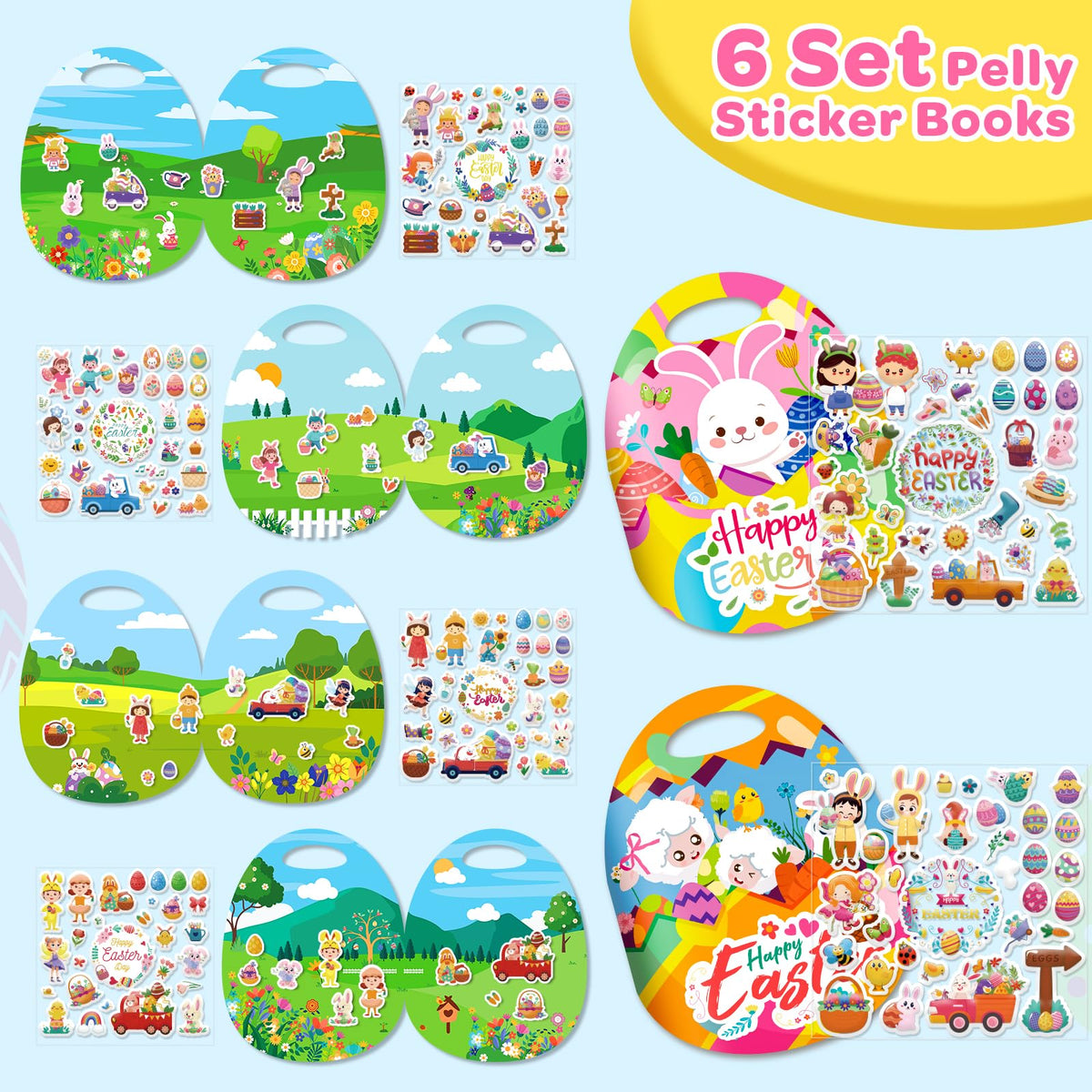 Uranus&No.1 Easter sticker book 6-pack pages — reusable foam stickers for mess-free play.