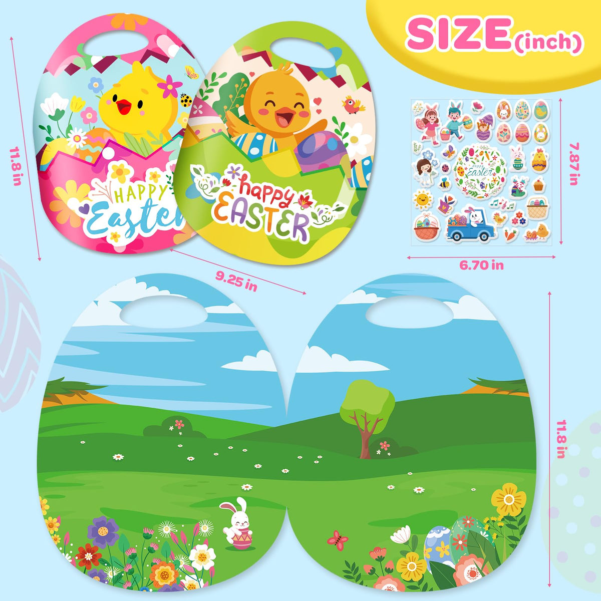Uranus&No.1 Easter sticker book 6-pack scene — rabbit and carrots encourage imaginative play.
