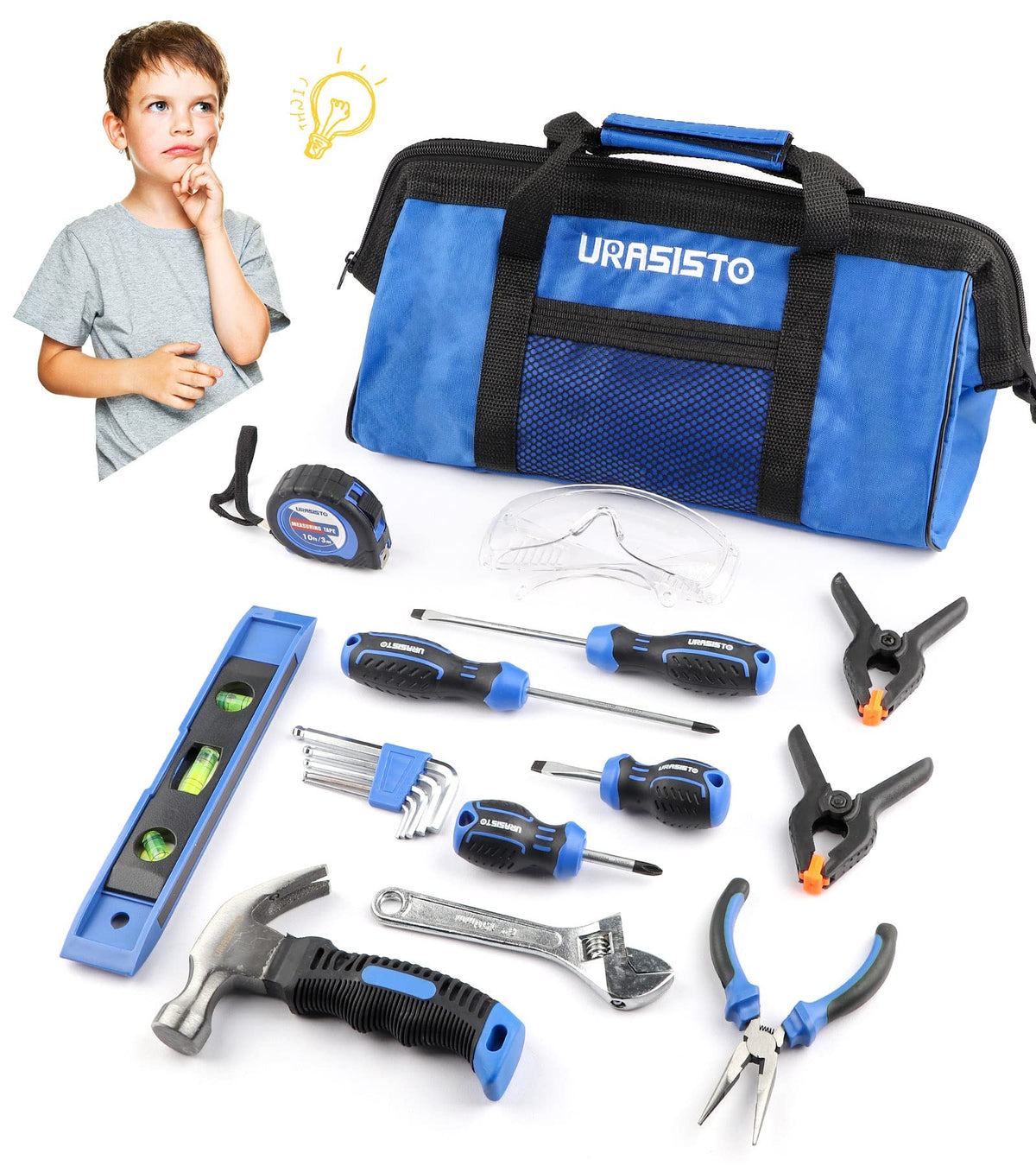 URASISTO 18-piece kids tool set hammer for junior DIY projects