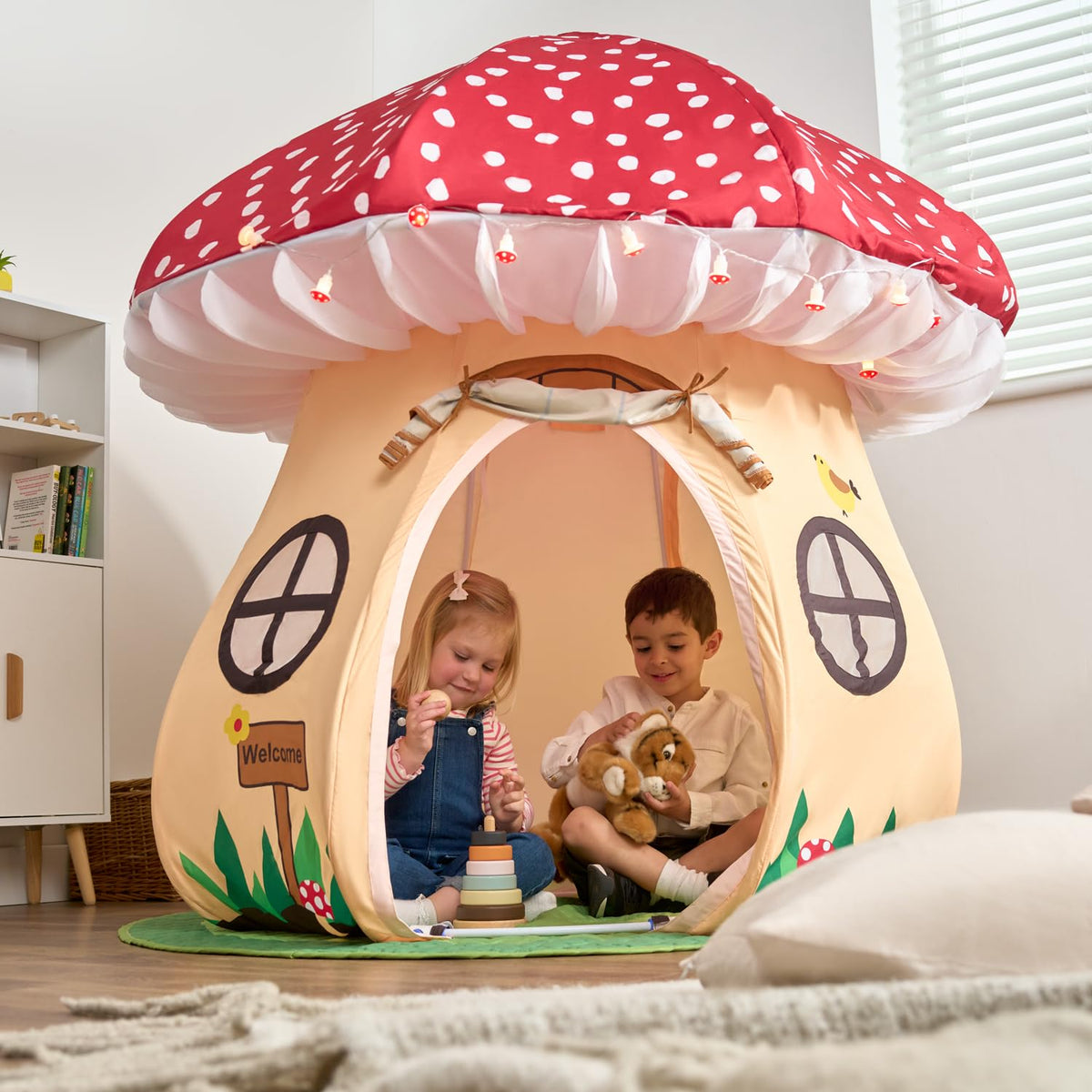 Urban Creations Enchanted Mushroom Tent with non-slip mat ensures safe play.