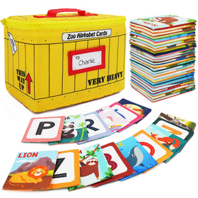 Urban Kiddy Zoo Alphabet Cards front view, soft flash cards for early alphabet learning.