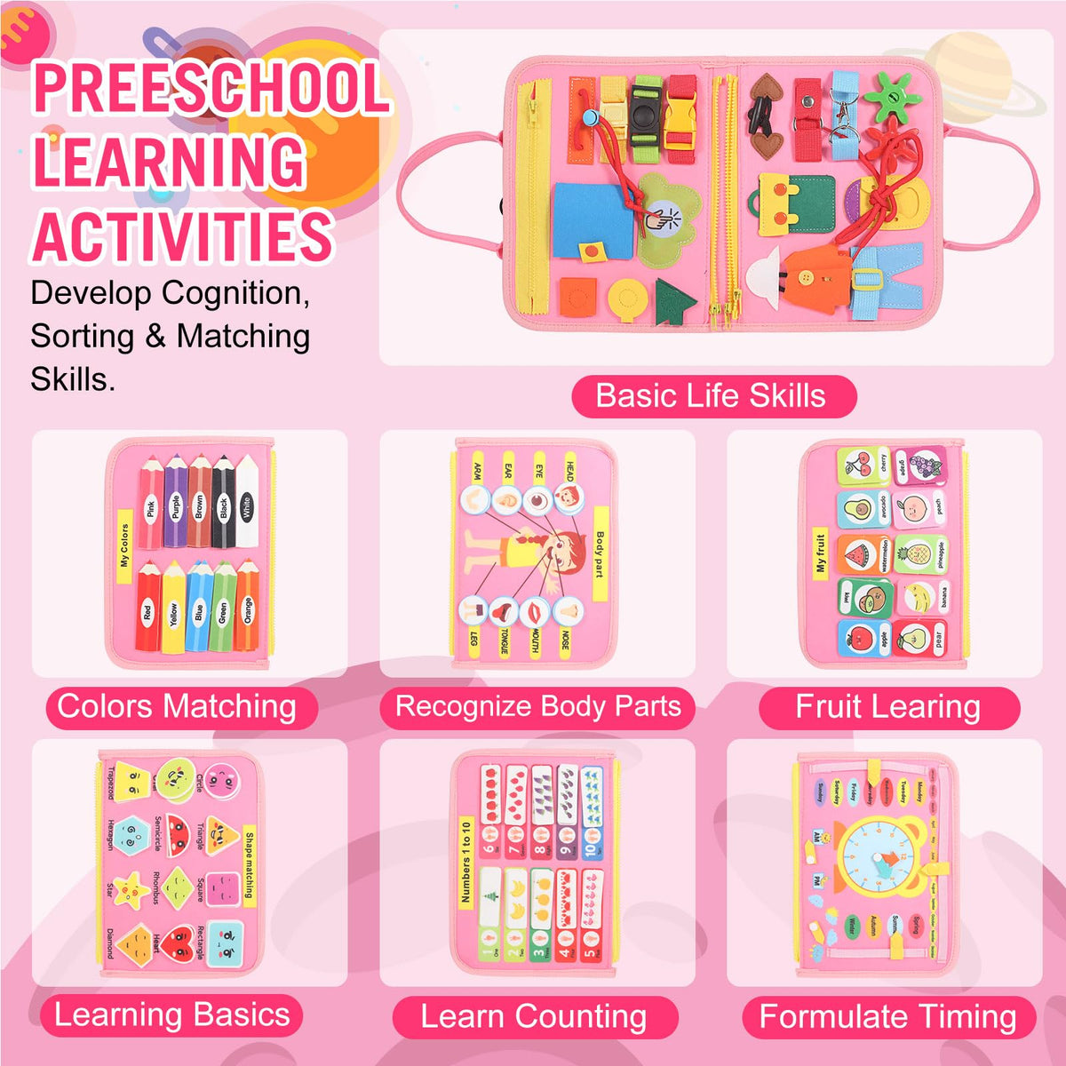 URBAN TOYS Montessori Busy Board laces promote precise finger movements during everyday play.