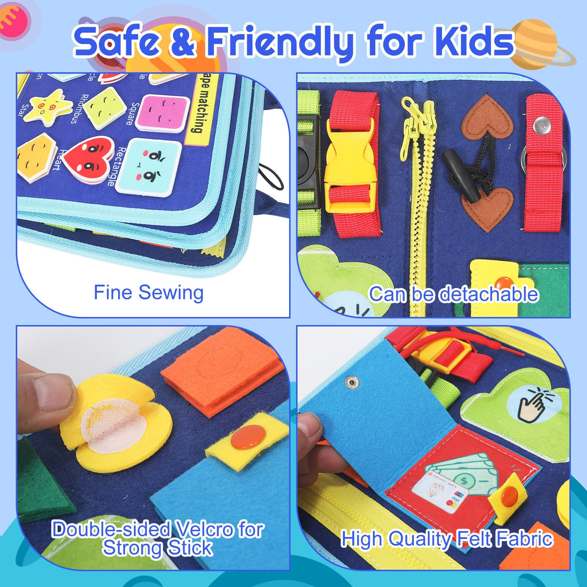 URBAN TOYS Busy Board Velcro section promotes quiet, focused play on the go