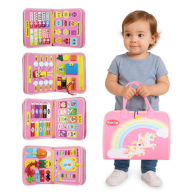 URBAN TOYS Montessori Busy Board zipper focus supports fine motor skills during play.