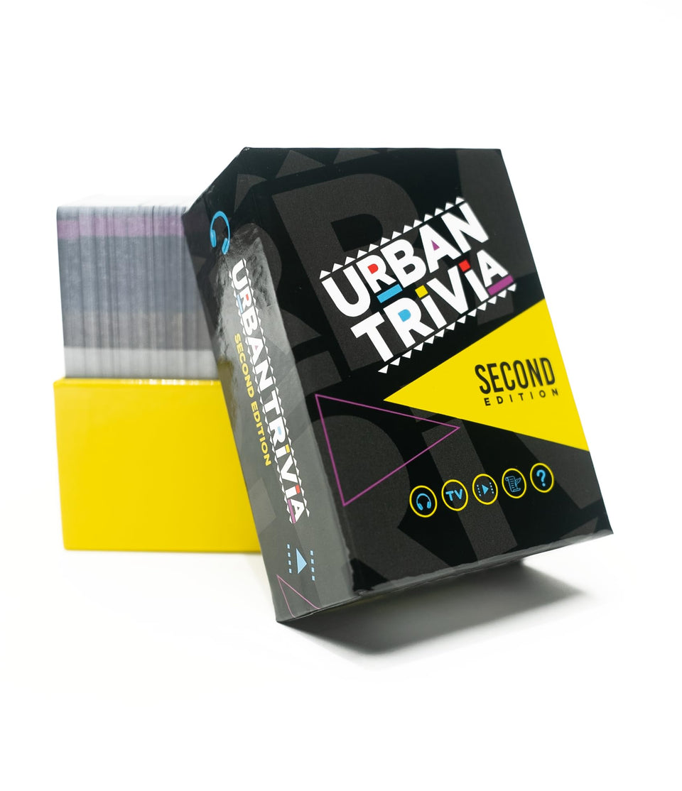 Urban Trivia Game 2nd Edition box front with culture-rich visuals for adult game nights.