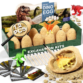 Uregoio 12 dinosaur eggs dig kit magnifier for detailed dinosaur observation.