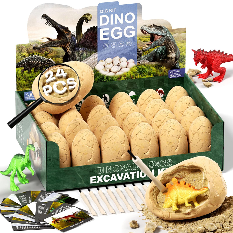 Uregoio 24-dinosaur-eggs-dig-kit packaging showing ready-to-gift STEM activity for kids