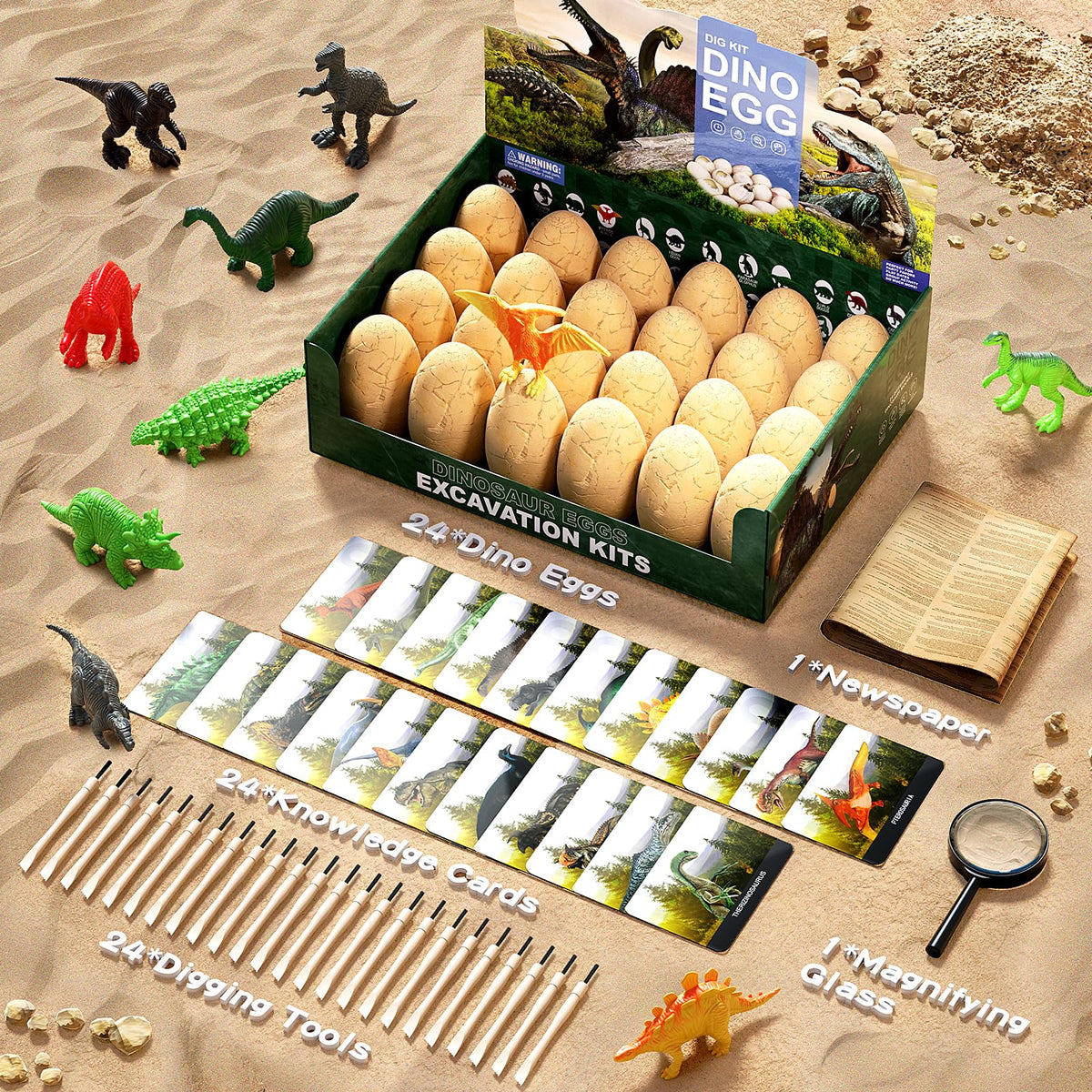 Colorful, gift-ready display box for Uregoio’s dinosaur dig kit