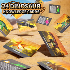 Uregoio knowledge cards link fossils to dinosaur names and histories.