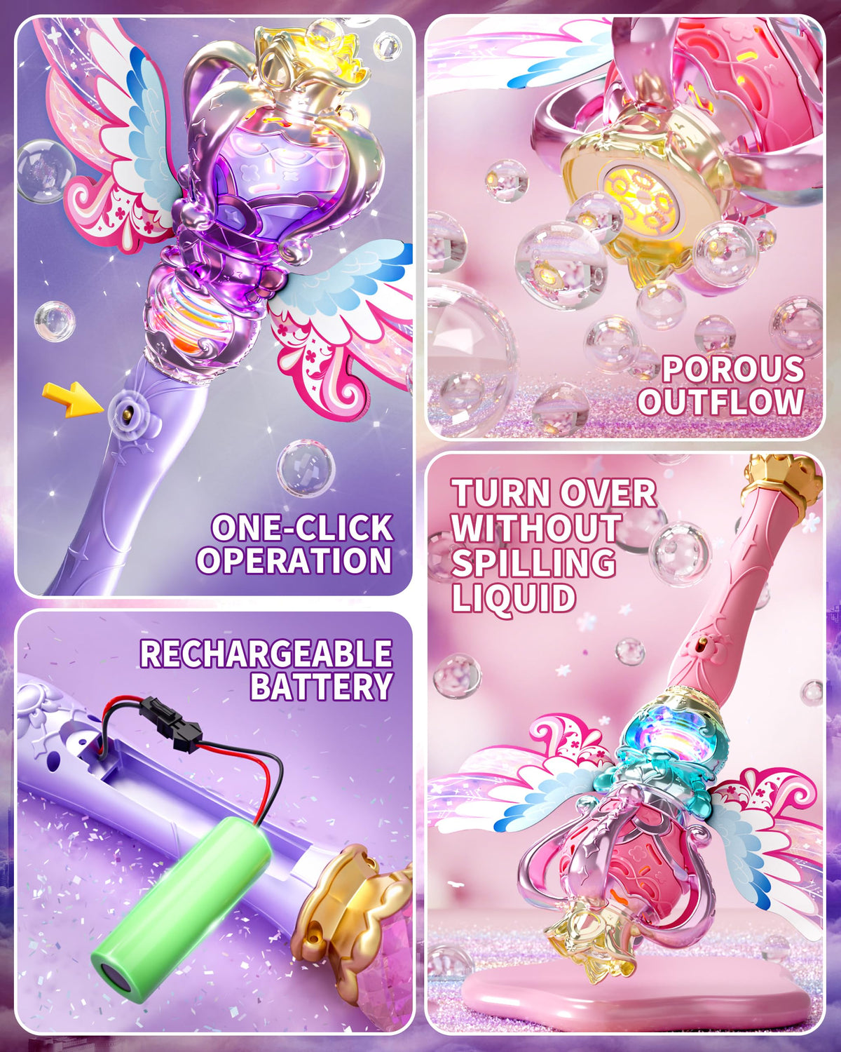 Uregoio Princess Bubble Wands bubble-solution kit with multiple refills for longer fun.