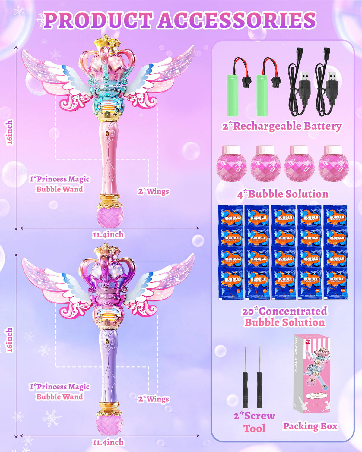 Uregoio Princess Bubble Wands gift packaging, perfect for birthdays.