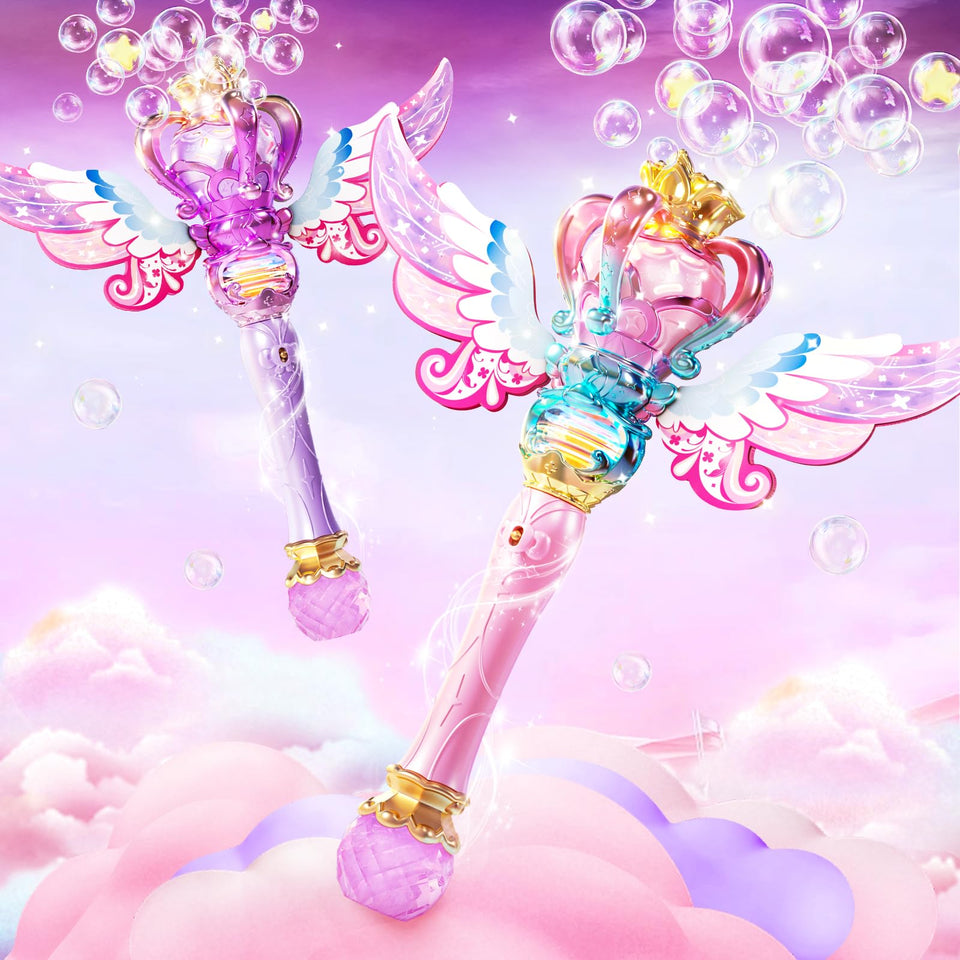 Uregoio Princess Bubble Wands outdoor-rotating-center: pink-purple, ideal for backyard bubbles and music.