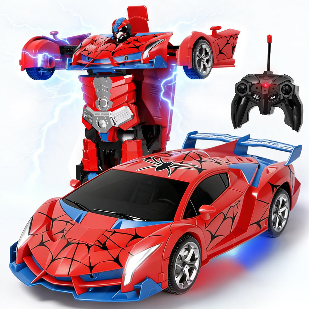 Uregoio transforming RC car front view highlights stylish design for exciting action.