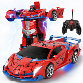 Uregoio transforming RC car front view highlights stylish design for exciting action.
