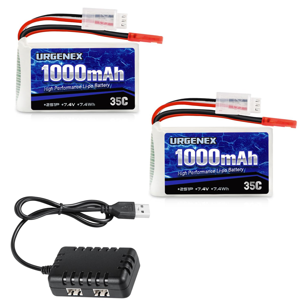 URGENEX 2S 1000mAh LiPo battery close-up for compact RC power