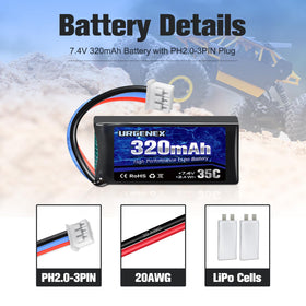 URGENEX 2S LiPo battery powers UMX airplanes for extended flight sessions.