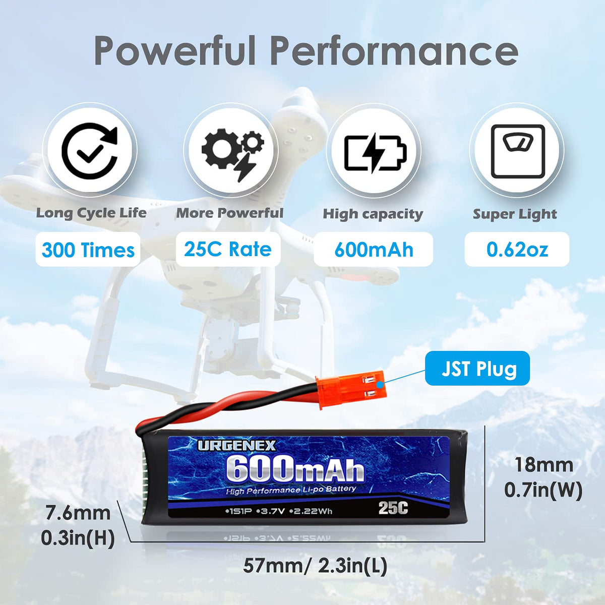 URGENEX 3.7V 600mAh battery for V222 drone, easy replacement