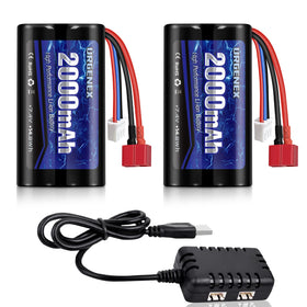 URGENEX 7.4V 2000mAh battery front view highlighting compact RC power
