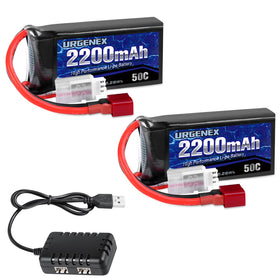 URGENEX 7.4V 2200mAh LiPo battery top view for RC fit and quick checks