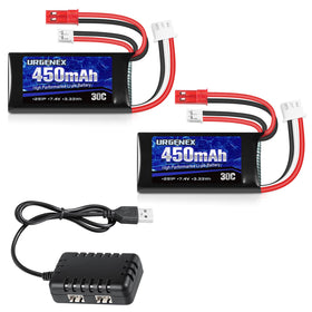 URGENEX 7.4V LiPo 2S battery with JST PH2.0 plug for versatile RC power
